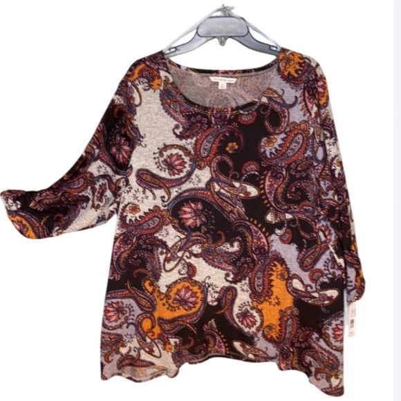 Zac & Rachel Tops - Zac & Rachel top gray with paisley and floral print boho casual shirt office 2X